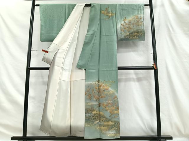 平和屋着物■訪問着　駒刺繍　立波枝梅文　暈し染め　金彩　正絹　逸品　CABH3388ua