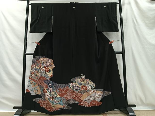 平和屋着物■豪華黒留袖　孔雀草花文　金彩　正絹　逸品　CABH3394ua