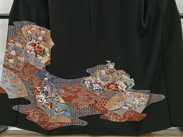 平和屋着物■豪華黒留袖　孔雀草花文　金彩　正絹　逸品　CABH3394ua