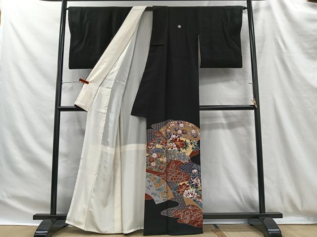 平和屋着物■豪華黒留袖　孔雀草花文　金彩　正絹　逸品　CABH3394ua