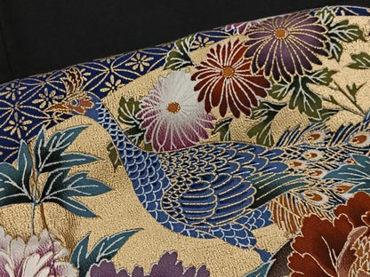 平和屋着物■豪華黒留袖　孔雀草花文　金彩　正絹　逸品　CABH3394ua
