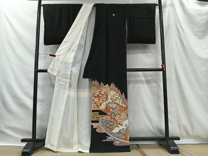 平和屋着物■豪華黒留袖　駒刺繍　御所車飛鶴花文　金彩　正絹　逸品　CABH3395ua