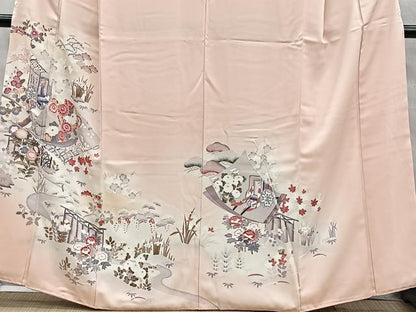 平和屋着物■訪問着　友禅　御所車草花文　暈し染め　正絹　逸品　CABH3397ua
