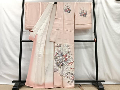 平和屋着物■訪問着　友禅　御所車草花文　暈し染め　正絹　逸品　CABH3397ua