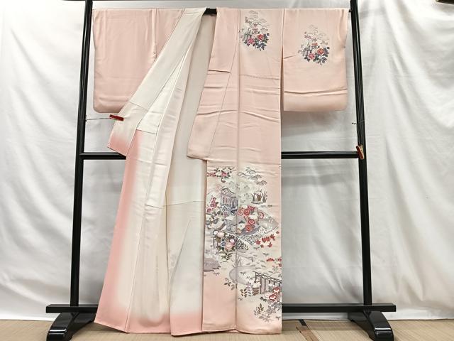平和屋着物■訪問着　友禅　御所車草花文　暈し染め　正絹　逸品　CABH3397ua