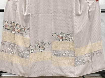平和屋着物■訪問着　手描き　絞り　横段草花文　金銀彩　正絹　逸品　CABH3403ua