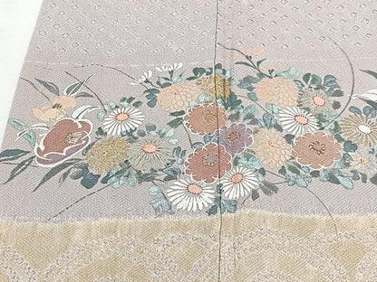 平和屋着物■訪問着　手描き　絞り　横段草花文　金銀彩　正絹　逸品　CABH3403ua