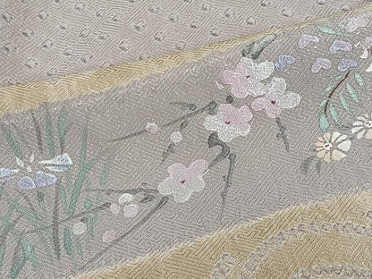 平和屋着物■訪問着　手描き　絞り　横段草花文　金銀彩　正絹　逸品　CABH3403ua