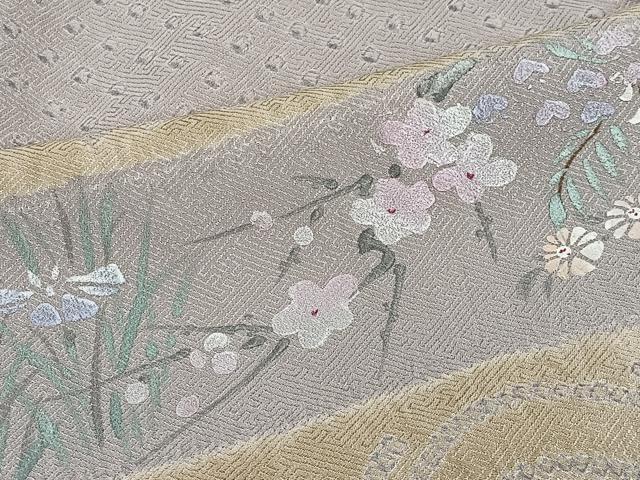 平和屋着物■訪問着　手描き　絞り　横段草花文　金銀彩　正絹　逸品　CABH3403ua