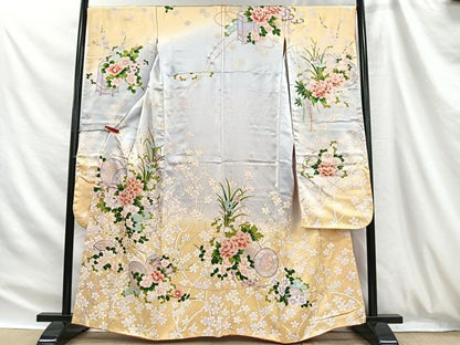 平和屋着物■豪華振袖　駒刺繍　鼓草花文　暈し染め　金彩　正絹　逸品　CABH3408ua