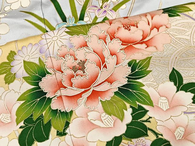 平和屋着物■豪華振袖　駒刺繍　鼓草花文　暈し染め　金彩　正絹　逸品　CABH3408ua