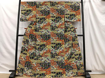 平和屋着物■上質な小紋　型染め　花蝶文　正絹　逸品　CABH3409ua