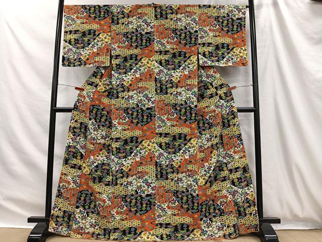 平和屋着物■上質な小紋　型染め　花蝶文　正絹　逸品　CABH3409ua