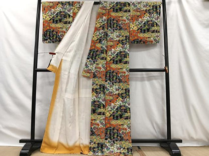 平和屋着物■上質な小紋　型染め　花蝶文　正絹　逸品　CABH3409ua