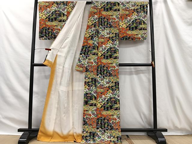 平和屋着物■上質な小紋　型染め　花蝶文　正絹　逸品　CABH3409ua