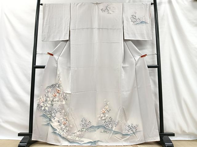 平和屋着物■訪問着　友禅　刺繍　籬枝花文　暈し染め　正絹　逸品　CABH3412ua