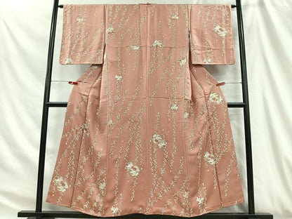 平和屋着物■上質な小紋　刺繍　雪輪草花文　金銀彩　正絹　逸品　CABH3414ua