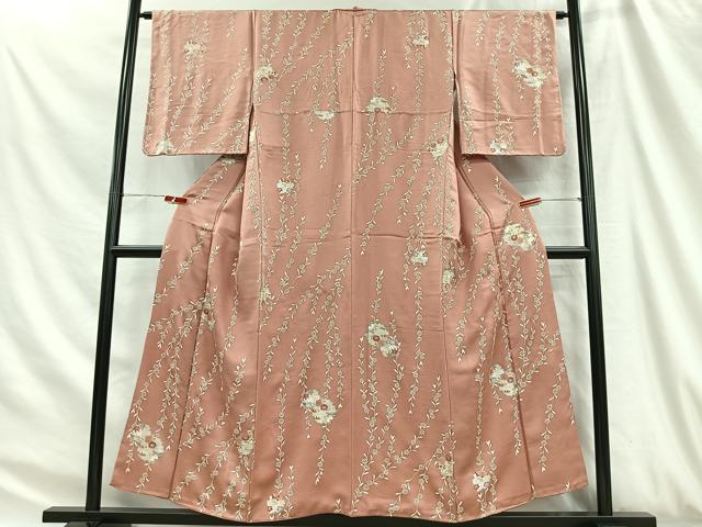 平和屋着物■上質な小紋　刺繍　雪輪草花文　金銀彩　正絹　逸品　CABH3414ua