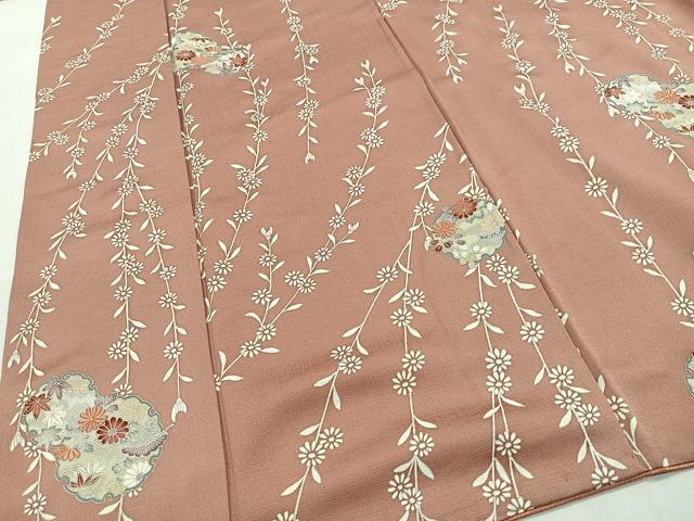 平和屋着物■上質な小紋　刺繍　雪輪草花文　金銀彩　正絹　逸品　CABH3414ua