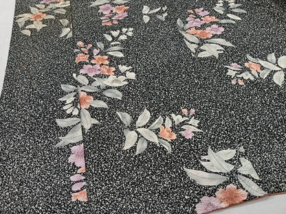 平和屋着物■上質な小紋　草花文　たたき染め　黒地　金彩　正絹　逸品　CABH3434ua