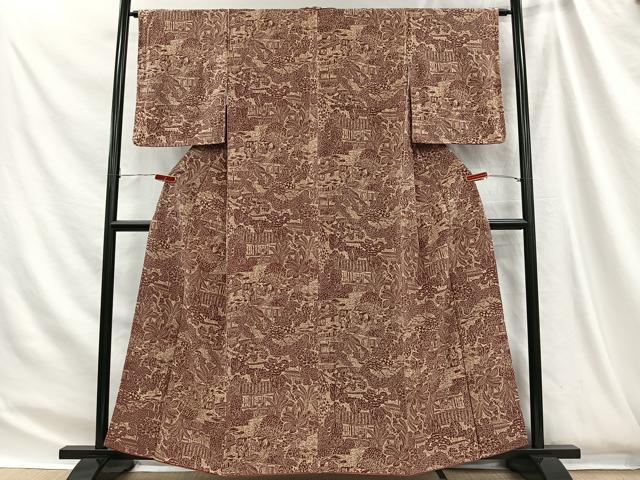 平和屋着物■上質な小紋　草花風景文　正絹　逸品　CABH3436ua