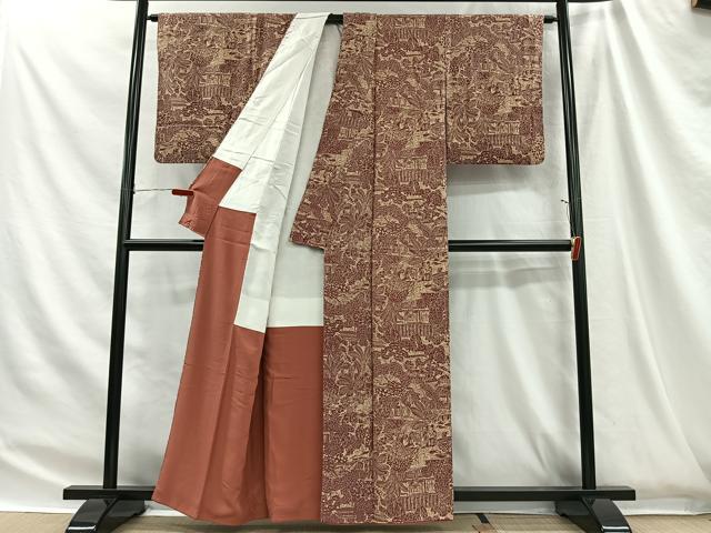 平和屋着物■上質な小紋　草花風景文　正絹　逸品　CABH3436ua