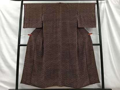 平和屋着物■上質な小紋　麻の葉文様　黒地　鬼しぼ縮緬　正絹　逸品　CABH3446ua