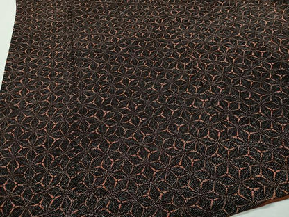 平和屋着物■上質な小紋　麻の葉文様　黒地　鬼しぼ縮緬　正絹　逸品　CABH3446ua