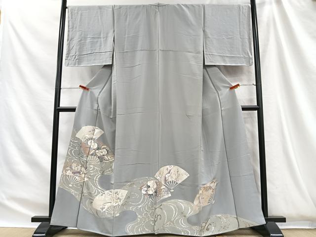 平和屋着物■色留訪問着　駒刺繍　扇面草花文　金彩　正絹　逸品　CABH3450ua