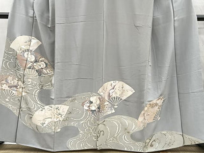 平和屋着物■色留訪問着　駒刺繍　扇面草花文　金彩　正絹　逸品　CABH3450ua