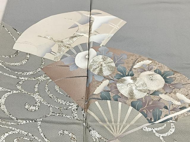 平和屋着物■色留訪問着　駒刺繍　扇面草花文　金彩　正絹　逸品　CABH3450ua