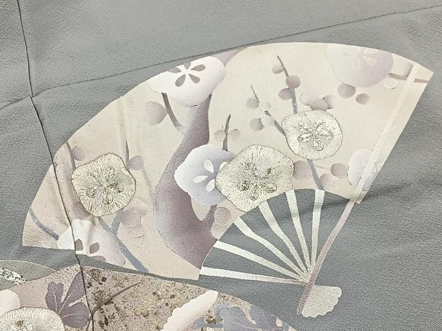 平和屋着物■色留訪問着　駒刺繍　扇面草花文　金彩　正絹　逸品　CABH3450ua