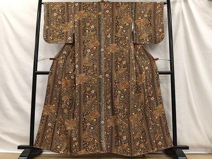 平和屋着物■上質な小紋　扇面花文　金彩　正絹　逸品　CABH3454ua