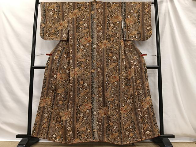 平和屋着物■上質な小紋　扇面花文　金彩　正絹　逸品　CABH3454ua