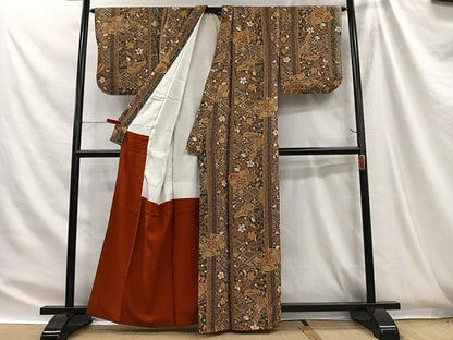 平和屋着物■上質な小紋　扇面花文　金彩　正絹　逸品　CABH3454ua