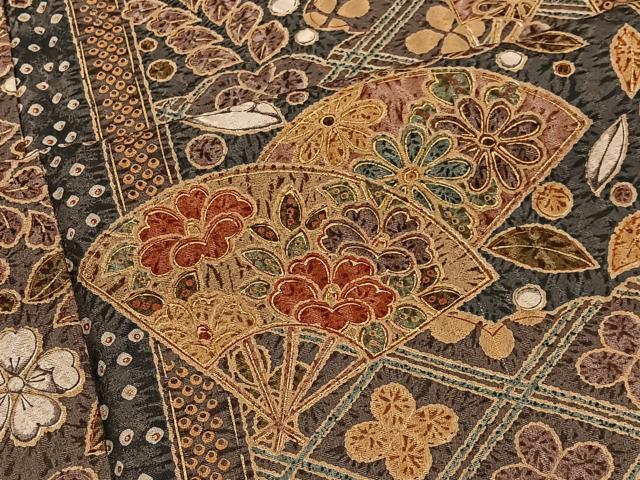 平和屋着物■上質な小紋　扇面花文　金彩　正絹　逸品　CABH3454ua