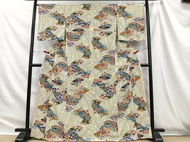 平和屋着物■上質な小紋　扇面風景花文　金彩　正絹　逸品　CABH3456ua