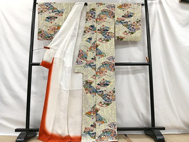 平和屋着物■上質な小紋　扇面風景花文　金彩　正絹　逸品　CABH3456ua