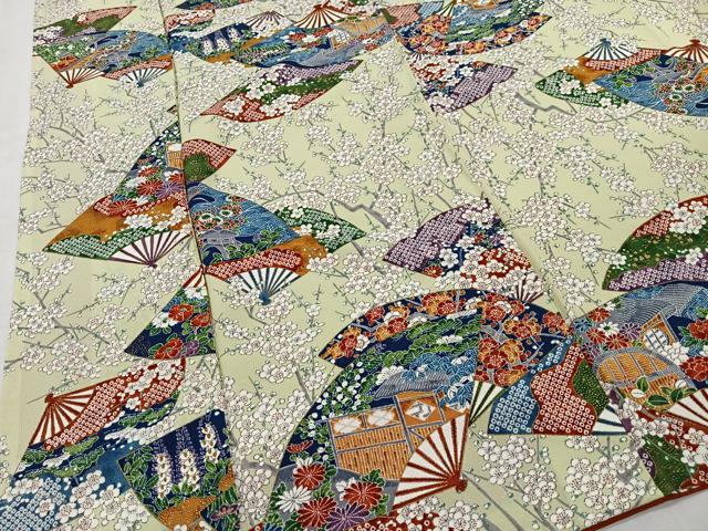 平和屋着物■上質な小紋　扇面風景花文　金彩　正絹　逸品　CABH3456ua