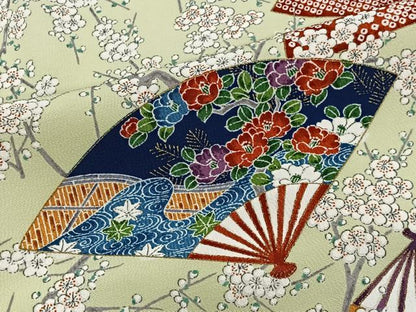 平和屋着物■上質な小紋　扇面風景花文　金彩　正絹　逸品　CABH3456ua