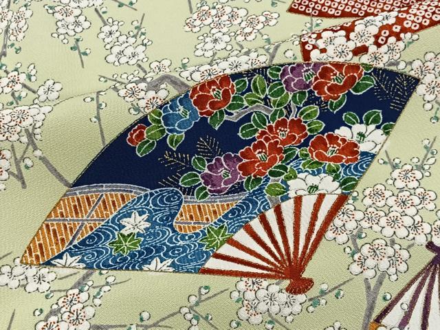 平和屋着物■上質な小紋　扇面風景花文　金彩　正絹　逸品　CABH3456ua