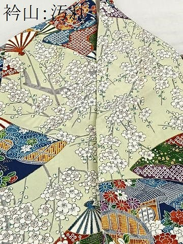 平和屋着物■上質な小紋　扇面風景花文　金彩　正絹　逸品　CABH3456ua