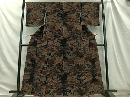 平和屋着物■上質な小紋　人物風景文　黒地　鬼しぼ縮緬　正絹　逸品　未使用　CABH3463ua