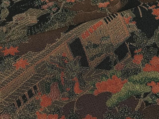 平和屋着物■上質な小紋　人物風景文　黒地　鬼しぼ縮緬　正絹　逸品　未使用　CABH3463ua