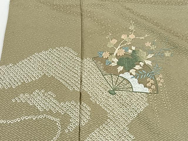 平和屋着物■訪問着　刺繍　絞り　扇面花文　正絹　逸品　CABH3478ua
