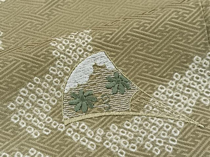 平和屋着物■訪問着　刺繍　絞り　扇面花文　正絹　逸品　CABH3478ua