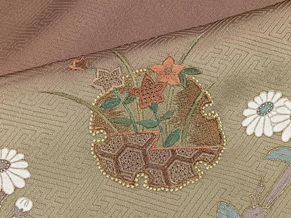 平和屋着物■中国三大刺繍　スワトウ刺繍　訪問着　雪輪枝花文　暈し染め　金彩　正絹　逸品　CABH3480ua