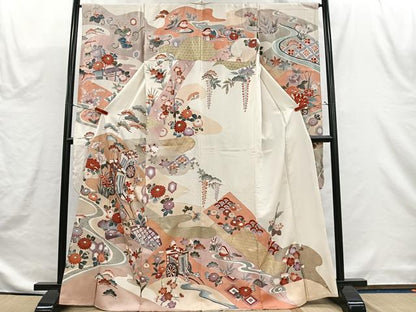 平和屋着物■豪華振袖　御所車草花文　金彩　正絹　逸品　CABH3545ua