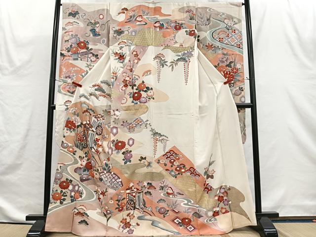 平和屋着物■豪華振袖　御所車草花文　金彩　正絹　逸品　CABH3545ua