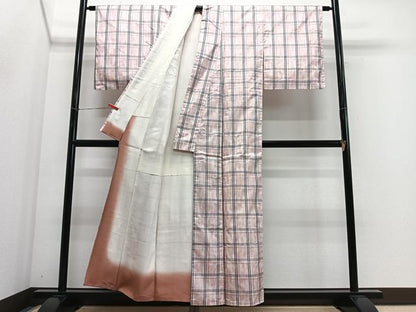 平和屋着物■本場縞大島紬　格子柄　正絹　逸品　CABH3559ua